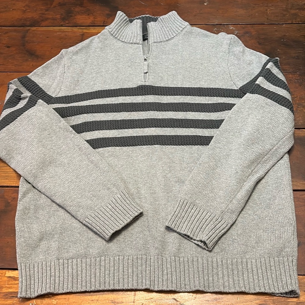 Tahari Mens Gray & Charcoal Quarter Zip Cotton Sweater - Size XL
